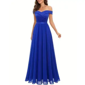 Elegant burgundy off shoulder lace chiffon bridesmaid dress - sleeveless A-line evening gown with pleated details, hand washed/dry cleaned, nylon and spandex blend fabric women's collar printed blue chic solid color comfortable ba