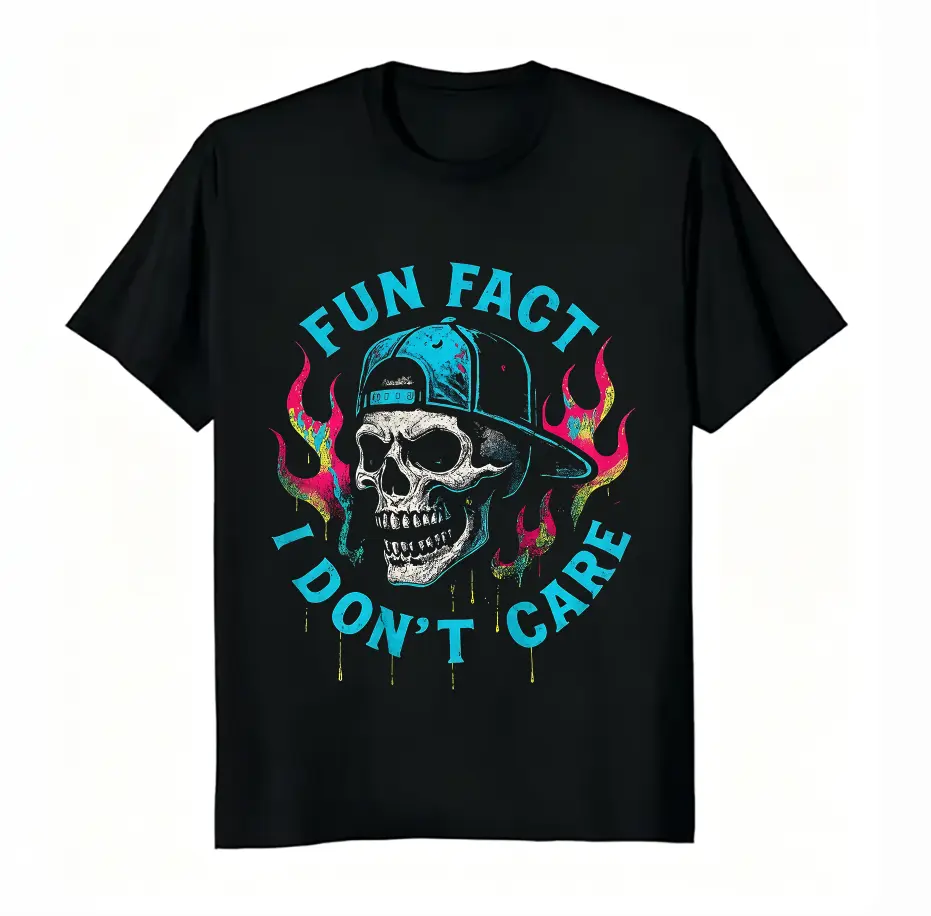 Unisex 100% Cotton Cool Flame Skull DTG‑Printed T‑Shirt, Street‑Style 100% Cotton Unisex Short‑Sleeve Tee