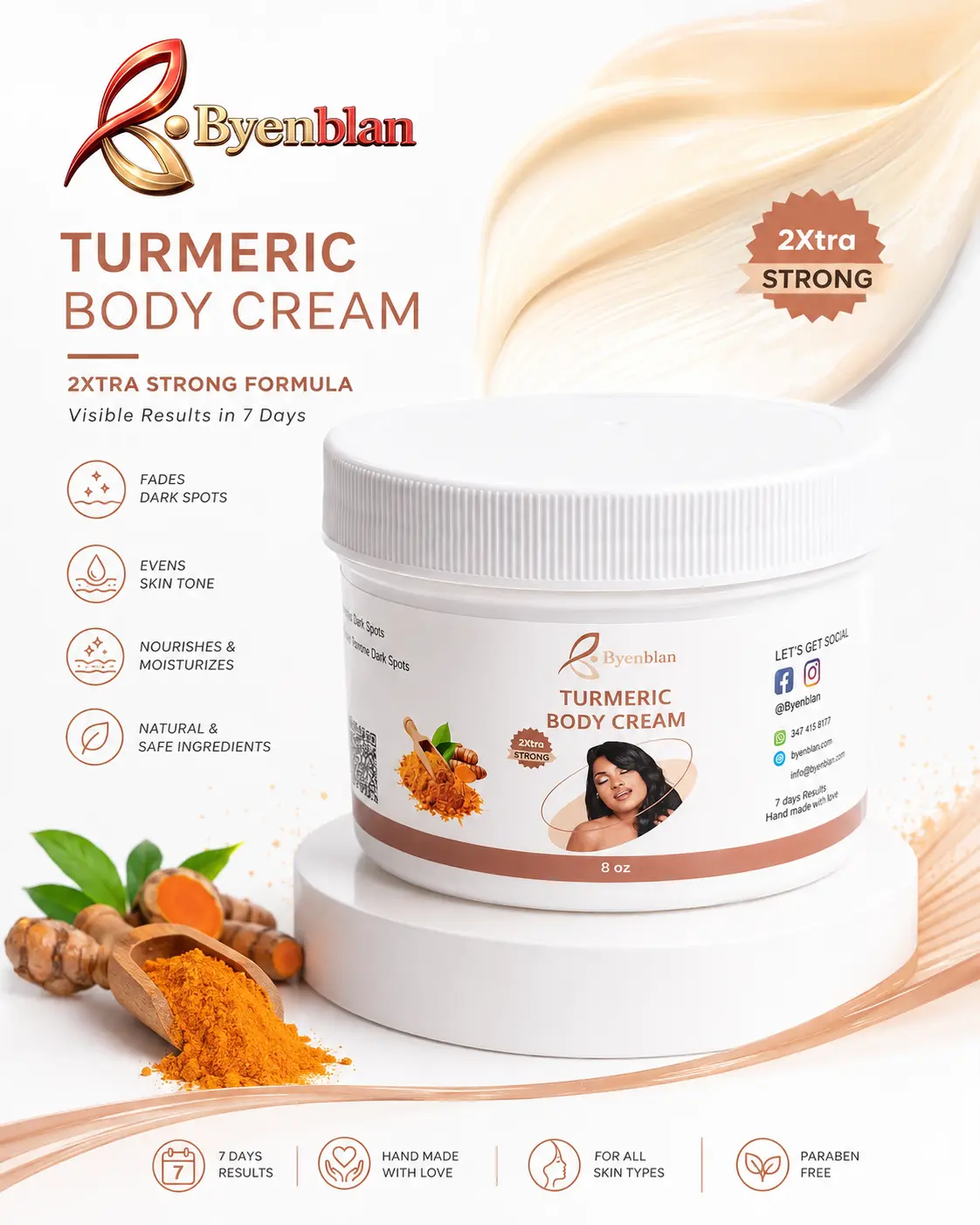 D&J Byenblan Turmeric Body Cream - 8 oz, Beauty & Personal Care Bath & Body Moisturizer