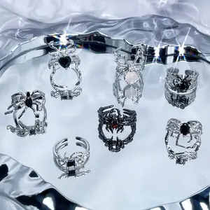 Punk Irregular Spider Open Ring for Women Men Gothic Statement Jewelry 2026New Trendy Party Gift