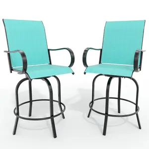 2 Piece Outdoor Swivel Bar Stools, All-Weather Bar Height Patio Chairs with High Back & Armrest, 360° Swivel Tall Barstools for Patio, Deck, Backyard