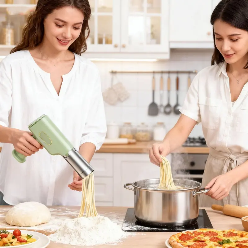 Household Electric Portable 5-in-1 Pasta Maker - Handheld Mini Size Compact Single-Serve Kitchen Appliance with 5 Types of Grinding Tools, Cutter, Filler for Kneading, Pressing Noodles