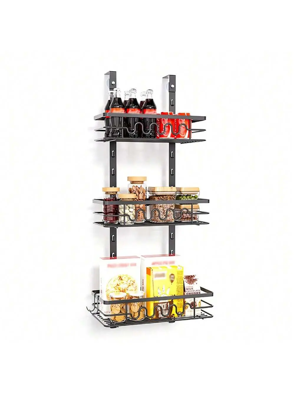 Over The Door Pantry Organizer 3-Tier Heavy-Duty Metal Hanging Kitchen Spice Rack Wall Mount-Door Organizer Narrow Pantry Door Organizers Hanging Pantry Organizers For Home Kitchen Bathroom