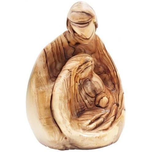 Hand-Carved Olive Wood Holy Family Statue – Mary, Joseph & Baby Jesus Nativity Scene for Christmas Decor – Catholic Wooden Figurine 4.3" for Home or Church Display – HOF001