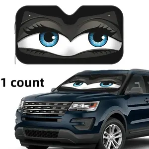 Blue Glam Eyes Foldable Car Windshield Sun Shade, UV Protection, Easy Storage with Buckle, 4pcs Suction Cups, Car Interior Accessory