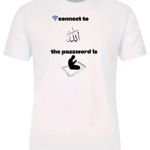Connect to Allah New Design T-Shirt - White with Graphic Print Featuring Symbolic Elements