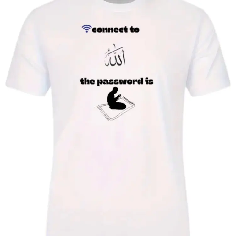 Connect to Allah New Design T-Shirt - White with Graphic Print Featuring Symbolic Elements