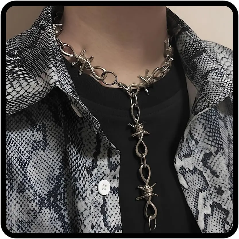 Barbed Wire Necklace for Men Women Punk Style Barbwire Necklace Metal Barbed Wire Chain Necklace Hip Hop Barbed Wire Thorns Choker Necklace Punk Jewelry Gift