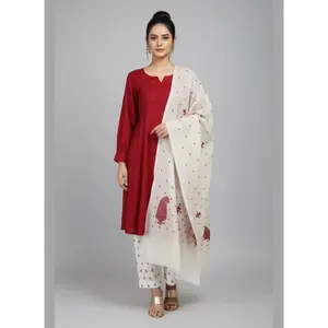 3 Pcs Maroon Elegance Ensemble With Wool Shawl