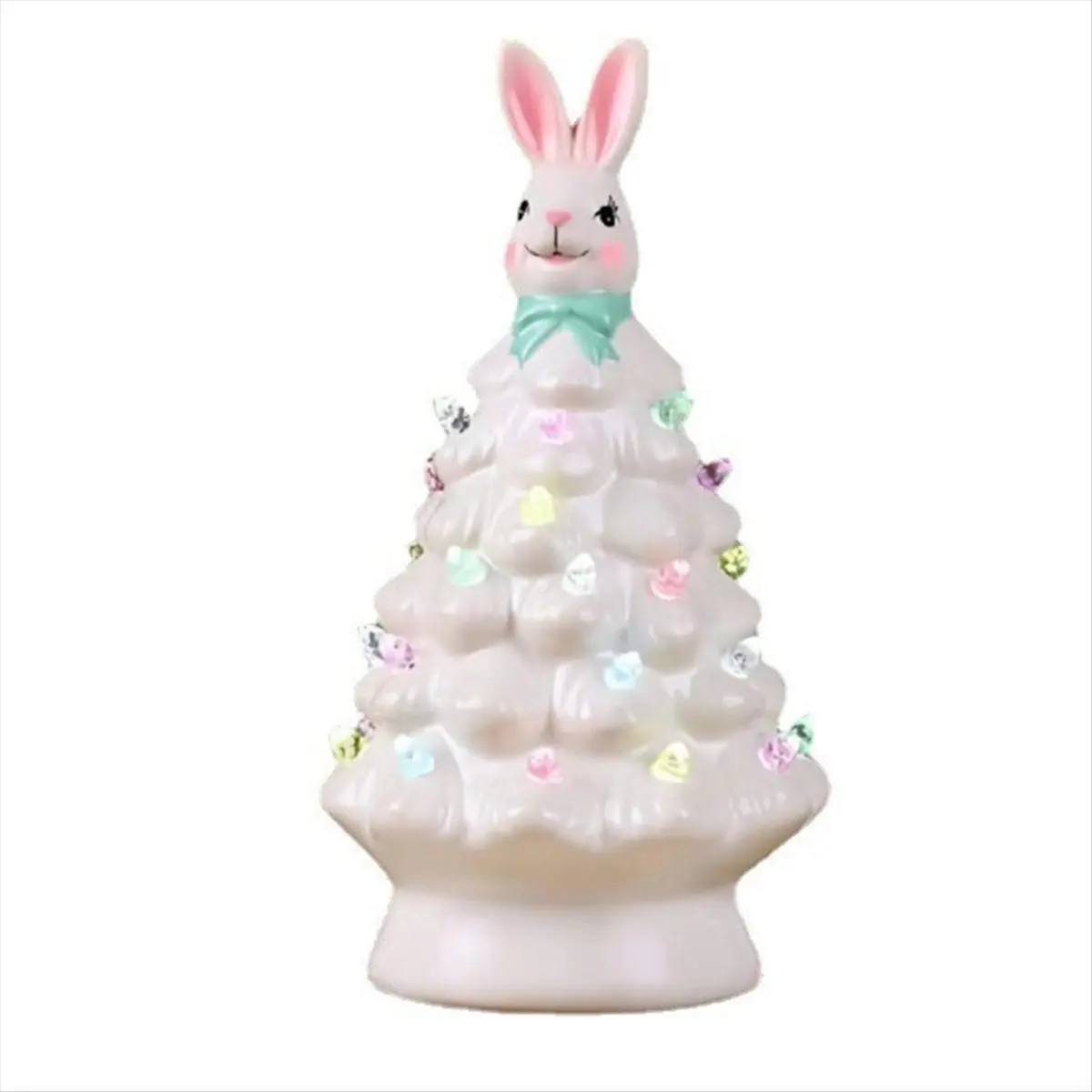 Battery-Operated Decorative Light-Up Electronic Easter Bunny Tree Ornaments, Gnome-Accented Artificial Pieces with Colorful Beads, Bunny Hat Compatibility, Durable Fade-Resistant Window Gift for Garden Outdoors