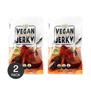 Hoya Plant-Based Vegan Jerky - Black Pepper Flavor (2 Packs, 50g Each) | Healthy Snack Alternative