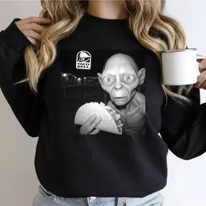 LOTR Gollum Eat Taco Bell Funny Tolkien Retro Tee Shirt, Fans Lord Of The Rings Vintage Shirt Top Cotton Menswear Womenswear Unisex