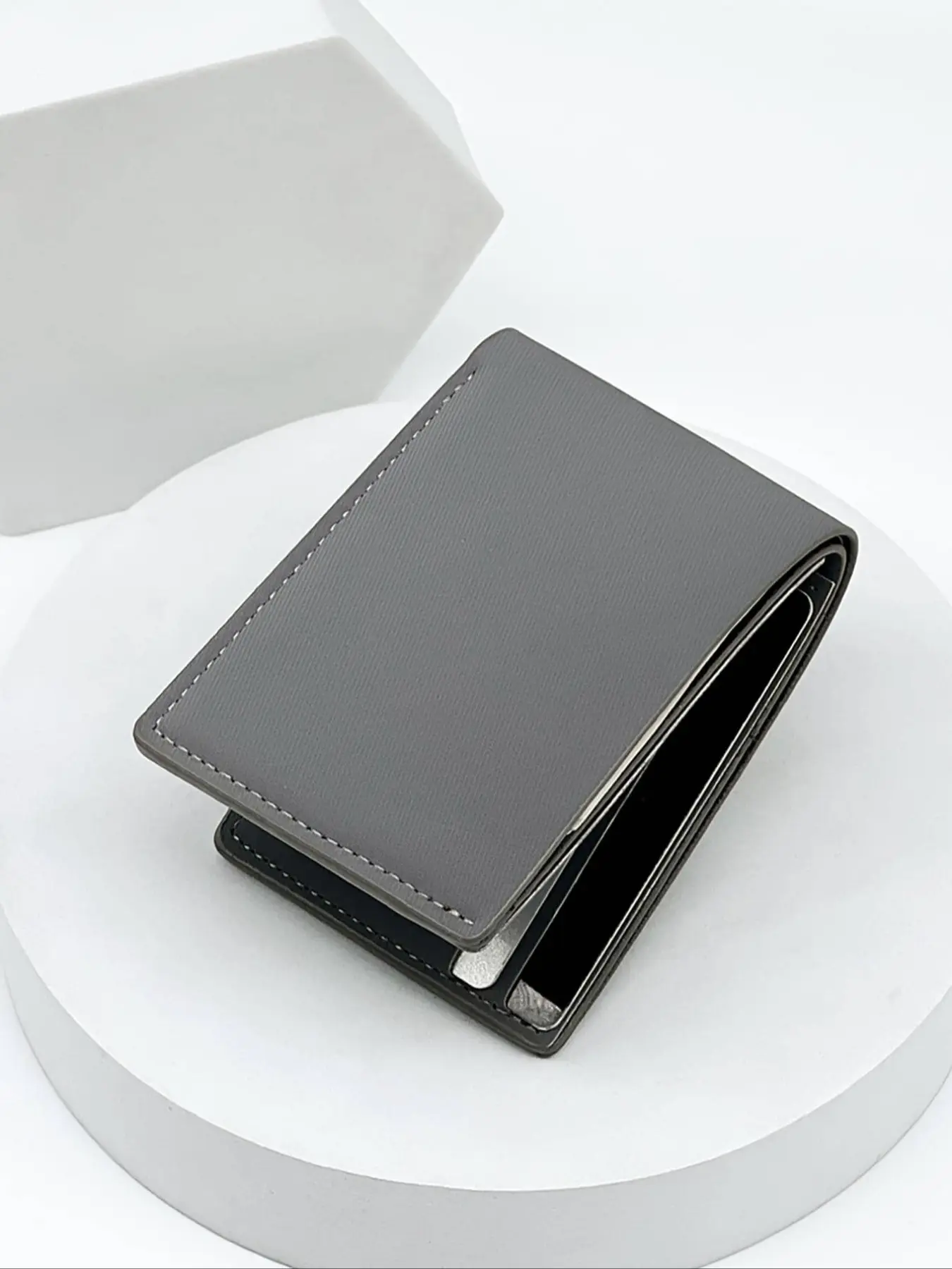 Platinum Stitched Men's Wallet, Minimalist Business Style, Ultra-Thin 1cm, Transparent ID Window, 4 Card Slots, Best Christmas Gift, Minimalist Wallets