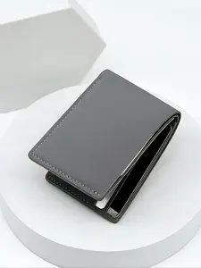 Platinum Stitched Men's Wallet, Minimalist Business Style, Ultra-Thin 1cm, Transparent ID Window, 4 Card Slots, Best Christmas Gift