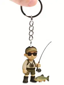 Cute Angler Keychain Lanyard, Durable Acrilic & Iron Material, Ideal for Fishing Lovers, Perfect Gift for Him, Stylish Accessory for Everyday Use