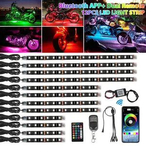 16PCs Motorcycle LED Underglow Light Strips Kit Turn Signal Brake with APP/IR/RF, Sync Music Multicolor RGB Neon Atmosphere Lighting Waterproof 12V for Harley Honda Kawasaki Suzuki
