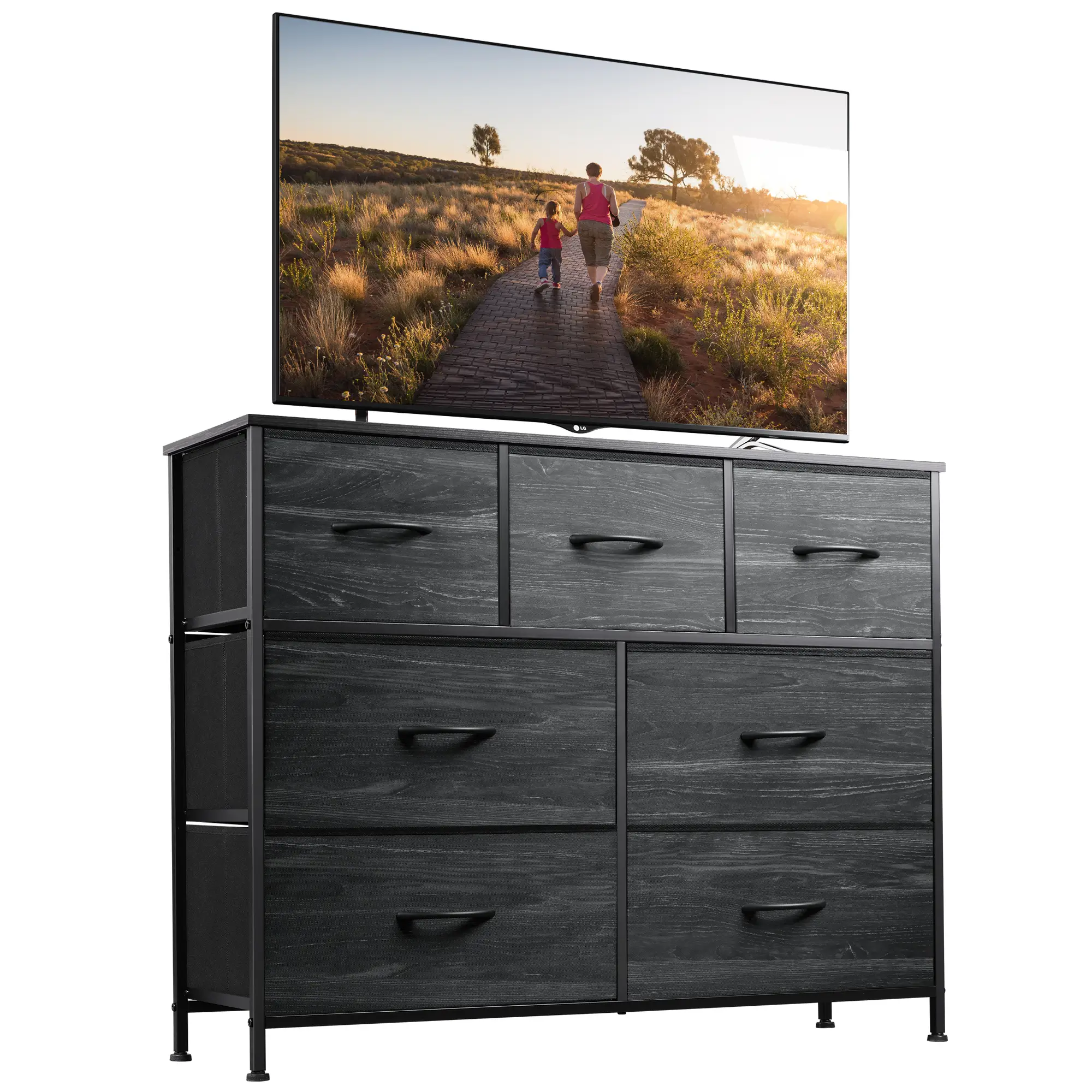 WLIVE 7-Drawer Modern TV Stand | Media Console with Metal Frame & Wood Top, Entertainment Organization Center for 45" TV, Living Room Furniture