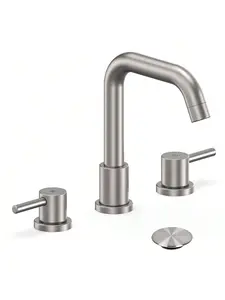 【Labor Day Sale】8 Inch 2 Handle Brushed Nickel Widespread Bathroom 7-Character Tube Faucets For Sink 3 Hole, Faucet For Bathroom Sink With Pop Up Drain And CUPC Lead-Free Faucet Supply Hose-Sliver/Black