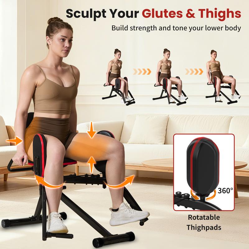 HXD-ERGO Hip Abductor Machine for Home Gym, 4-Level Glute Machine & Thigh Workout Equipment, Booty Builder with Plush Padding, Compact Leg Exercise Euipment for Women & Men