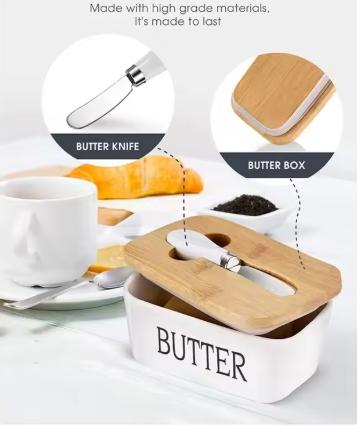 Ceramic Luxury Large Butter Dish - Countertop Keeper with Lid, Knife, High-Quality Silicone Sealing, and Easy-Clean Design - Perfect Kitchen Gift for Butter Lovers