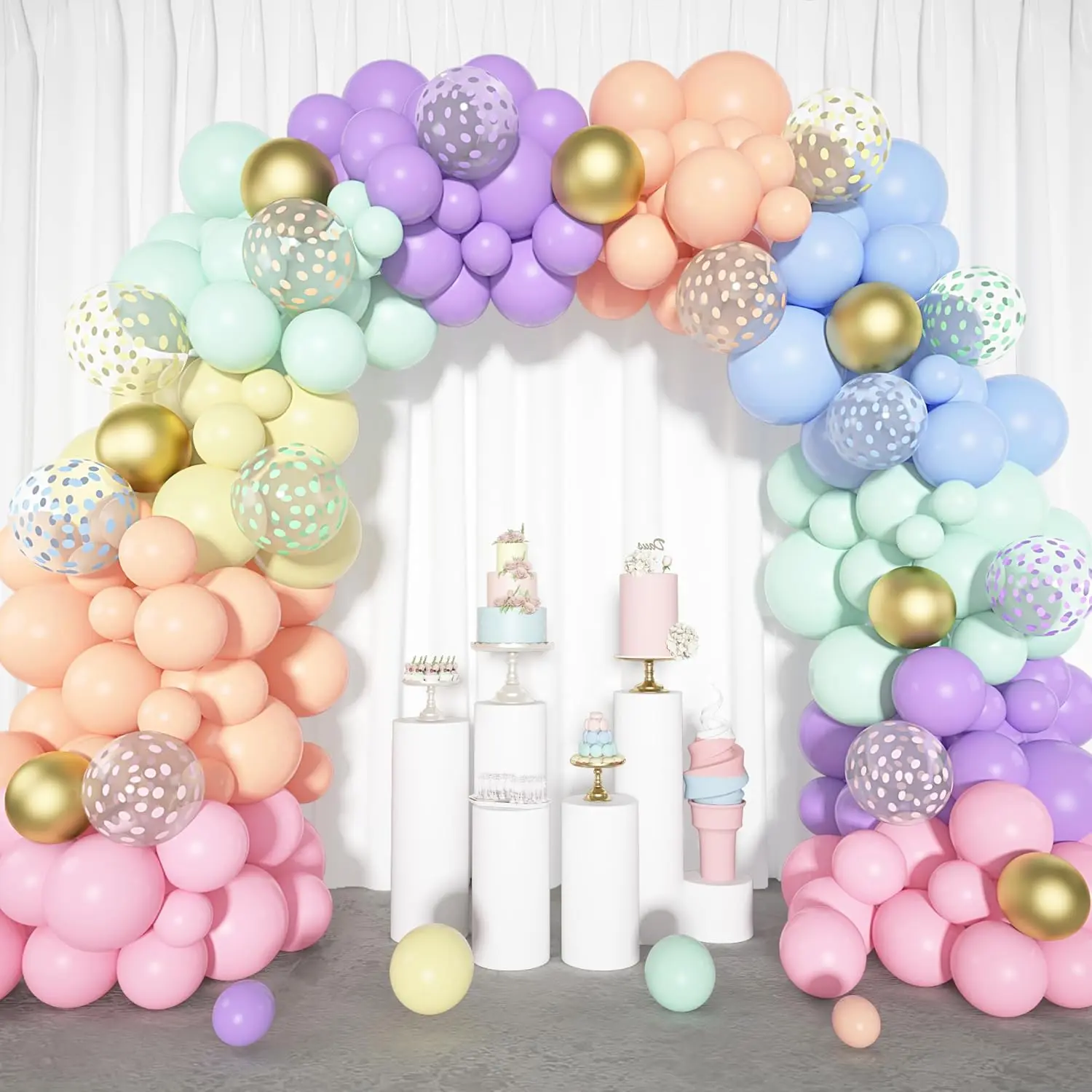 164Pcs Pastel Balloon Garland Kit, Rainbow Easter Unicorn Balloon Arch, Colorful Gold Confetti Balloons For Pastel Easter Baby Shower Wedding Ice Cream Mermaid Party Decorations Supplies