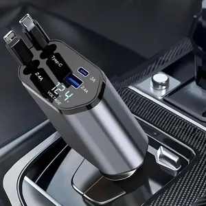 4 in 1 Car Fast Charger, Retractable Car Charger, Car Charger Adapter with 2 USB Ports, Universal Car Charger Adapter for iPhone 15 14 13 12 Pro Max Galaxy S23