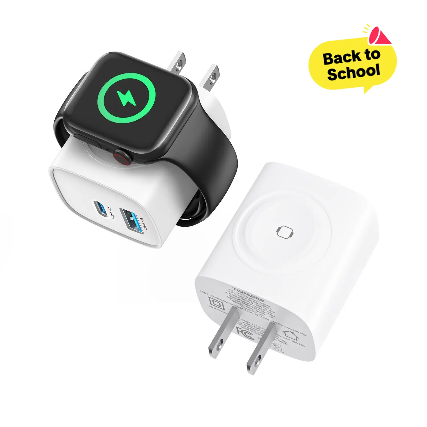 TOPADRE 3-in-1 Magnetic Wireless Cordless PD USB-C Wall Charger Block - 20W Fast Charging, Compatible with iWatch Ultra/9/8/7/6, iPhone 17/17 Pro/16/16 Pro/15 Series, Electronic Cellphone, Apple Watch Seires Protection Port