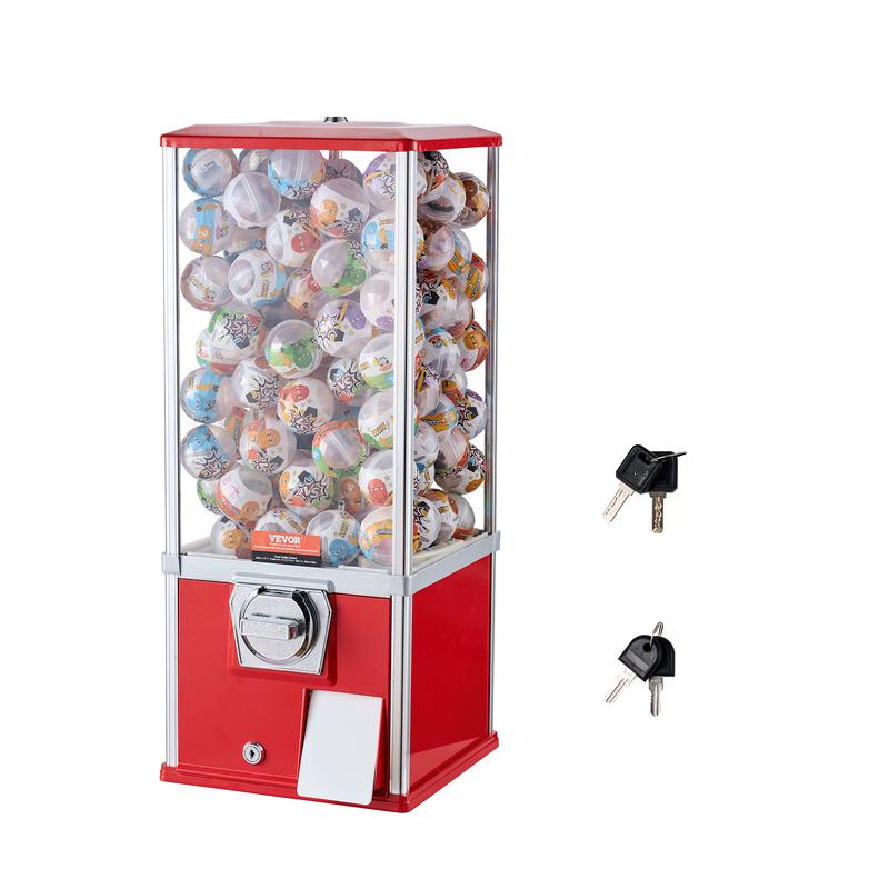 VEVOR Gumball Machine for Kids,  , 25" Height Home Vending Machine, PS Bouncy Balls Dispenser, Hold 230 Capsule Toys, Rectangle Bubble Gum Machine for Game Stores, Coin Operated Gumball Bank, Red