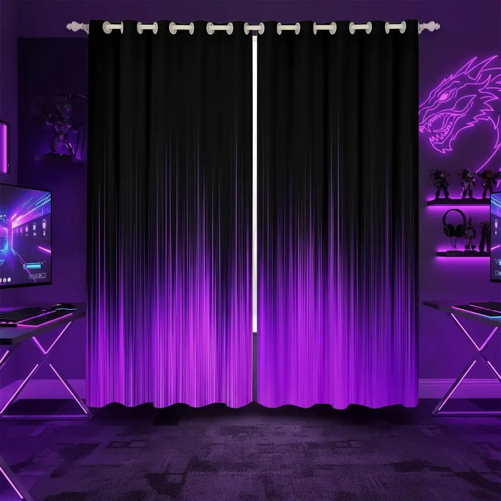Ombre Window Curtains,2 Panels Purple Blackout Curtains Modern Abstract Geometry Aesthetic Women Men Lightweight Window Treatments Drapes