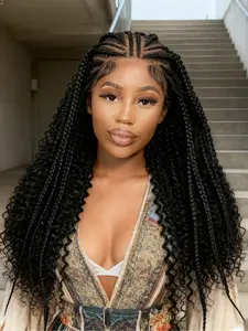 Elegant Braided Wig, Full Lace Frontal Synthetic Hair, Natural Look Handmade Wig, Straight Synthetic Wigs, Daily and Special Occasion Hairstyle, Christmas Gift