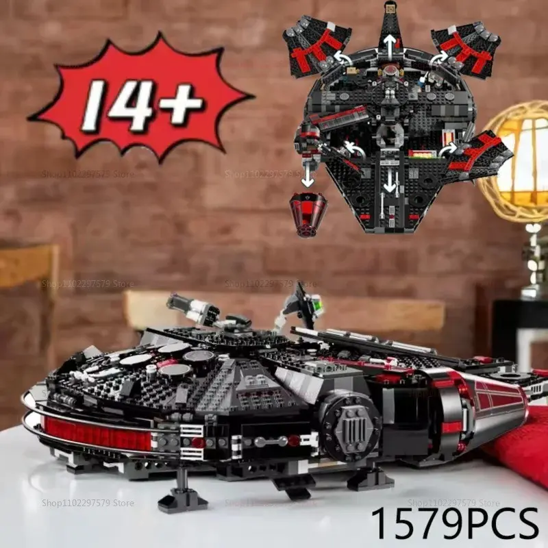 Popular Toys Millennium Toys Dark Spaceship Model Kit 75389 Falcon Space Millennium Warship Building Blocks Bricks Children's Birthday and Christmas Gifts