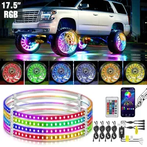 Nilight 17.5-Inch Single Row RGB LED Wheel Ring Car Decorative Lights, 4Pcs Aluminum Ring Ambient Lighting Car Lights with IP67 Waterproof, APP Remote Control, Remote Sync Function, Car Decorative Light