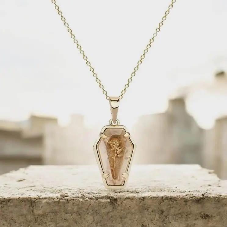 Creative 18K Zinc Rose Coffin Pendant + Stainless Steel Necklace (Silver, Gold)