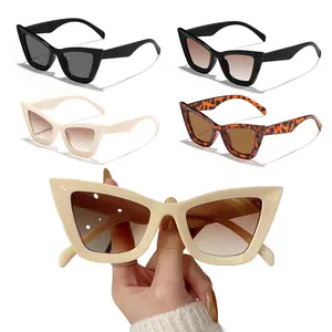 4-piece set of fashionable women's sunglasses, cat eye shaped simple and fashionable PC frame multi-color sunshade sunglasses, internet famous retro high-quality sunglasses, suitable for daily wear decoration and hiking