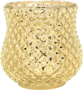 Vintage Mercury Glass Candle Holder (4-Inch, Large Ruby Design, Gold) - Decorative Candle Holder - For Home Decor and Wedding Centerpieces