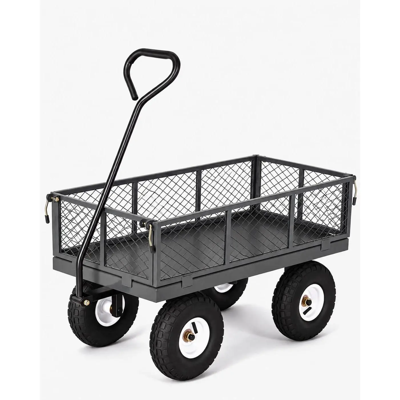 400LB Steel Garden Cart on Wheels, Heavy Duty Utility Wagon with Removable Mesh Sides, 10-Inch All-Terrain Tires & 180° Swivel Handle for Lawn, Yard, Farm and Outdoor Use