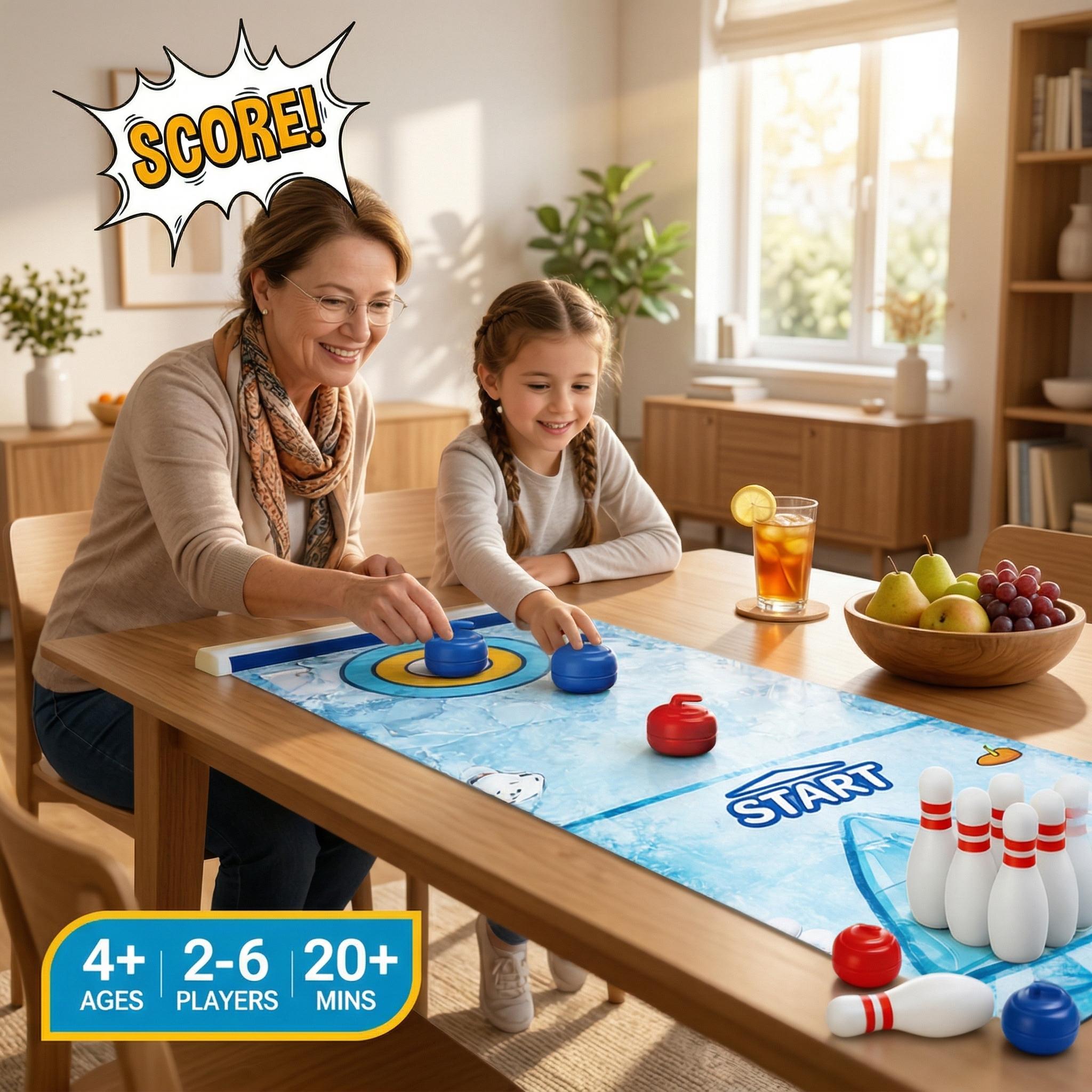 Multi-Game 3-in-1 Tabletop Sports Set | Portable Mini Curling, Soccer, Bowling | Indoor Fun for Kids Adults | Family Game Night, Party & Travel