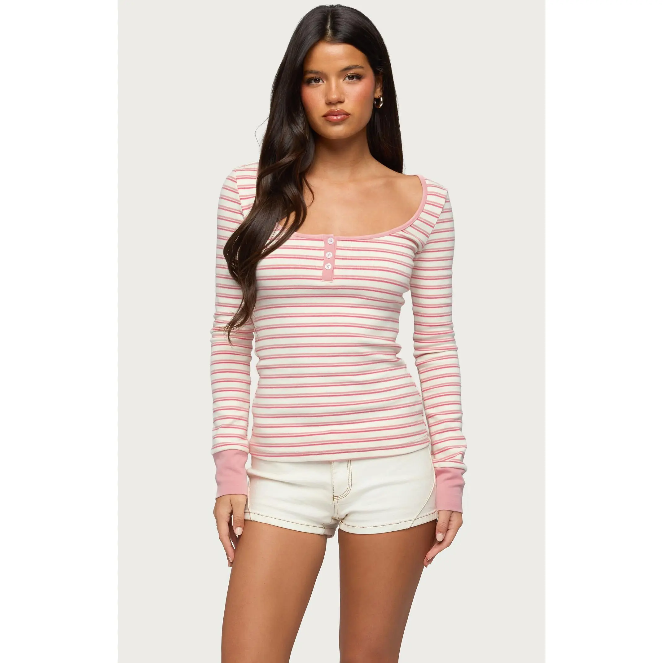 Edikted Women's Jaida Striped Henley Top