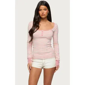Edikted Women's Jaida Striped Henley Top