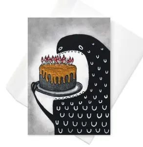 GREETING CARD Birthday Cake Monster Party Invitations Birthday Cards Quirky Whimsical Folk Art Celebration Weird Goth Cute Housewarming Gift