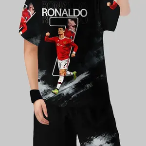 Ink Print Cr United Youth Short Sleeve Set, Devil Style, Energy Vibrant, Football Star Image, Fan Favorite, Casual Fitted Kids Clothing
