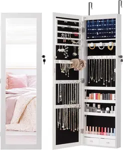 Wall-Mounted Vanity Organizer Jewellery Armoire Cabinet - MDF Frame, Anti-Fingerprint Glass, Lockable, 50.3x17.3x6.4in, Earring Storage, Home & Travel Use, Gift Idea