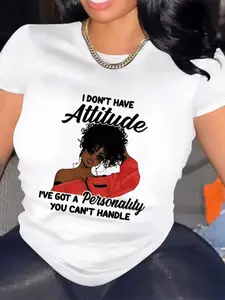 Women's Cartoon Girl Print Round Neck Tee, Fashion Casual Crew Neck T-shirt for Daily Holiday Vacation Outdoor Wear, Ladies Clothes for Summer