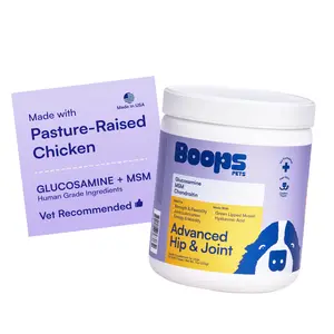 Boops Pets Advanced Hip & Joint Soft Chews - 90 soft chews - Glucosamine, MSM, Chondroitin, Green Lipped Mussel, Hyaluronic Acid - Made in the USA with Real Pasture-Raised Chicken and Real Wholefood Ingredients