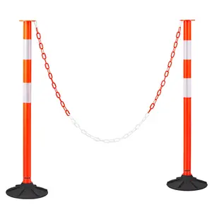VEVOR 2 Pack Traffic Delineator Posts, Summervibes,Summervibes, 34 in Traffic Safety Cones with Weighted Base, Reflective Strips and Chain, Heavy Duty Delineator Posts for Construction Site, Parking Lot, Crowd Control, Red