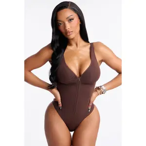 Nova Sculpt Seamless Strong Compression Zip Front Brief Bodysuit - Coco