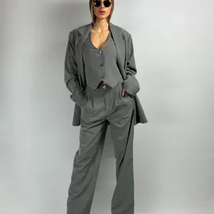 Women’s Oversized Blazer & Longline Dad Trousers & Boxy Waistcoat &Vest 3 Piece Set, Wide Leg Pants & Oversized Dad Blazer ,Mix and Match Outfit, Spring & Fall Outfit,