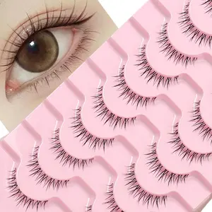 10 Pairs Korean Natural Look False Eyelashes, Cosmetic, Thickness 0.07mm, Curl C, Length 8-12mm, Reusable, Easy to Apply, Perfect for Halloween & Party