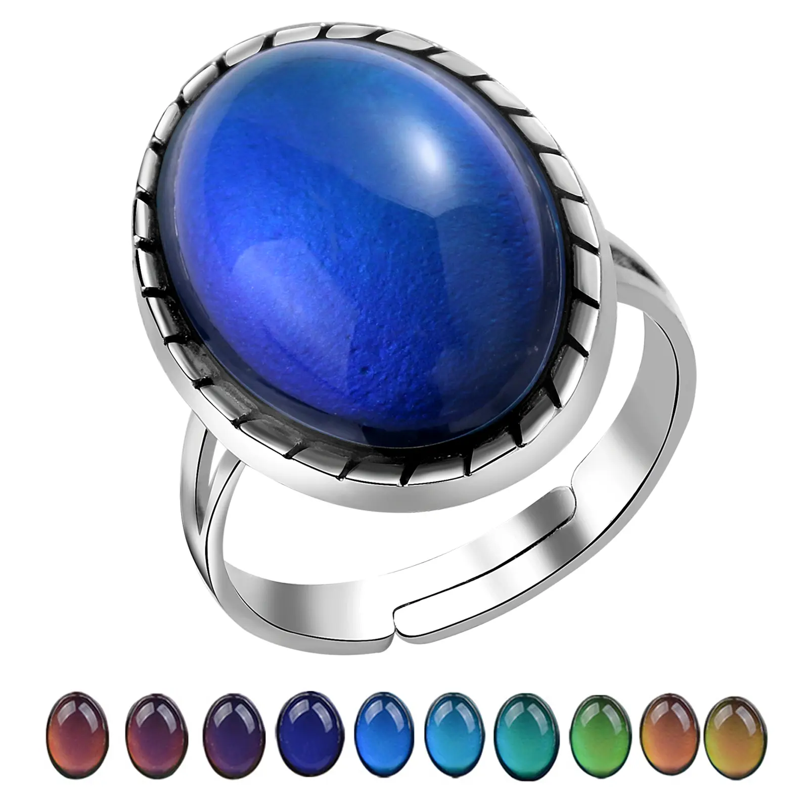 OIDEA Women's Vintage Alloy Temperature-Sensitive Resin Color-Changing Mood Ring, Oval-Shaped Statement Gemstone Accessory for Mood Ring Enthusiasts, Mood Ring Rings, Oval-Shaped Rings
