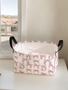 Bow Pattern Printed Open Storage Box, Multi-functional Storage Basket with Handle, Foldable Clothing Storage Basket for Living Room, Bathroom, Kitchen, Collapsible Storage Baskets